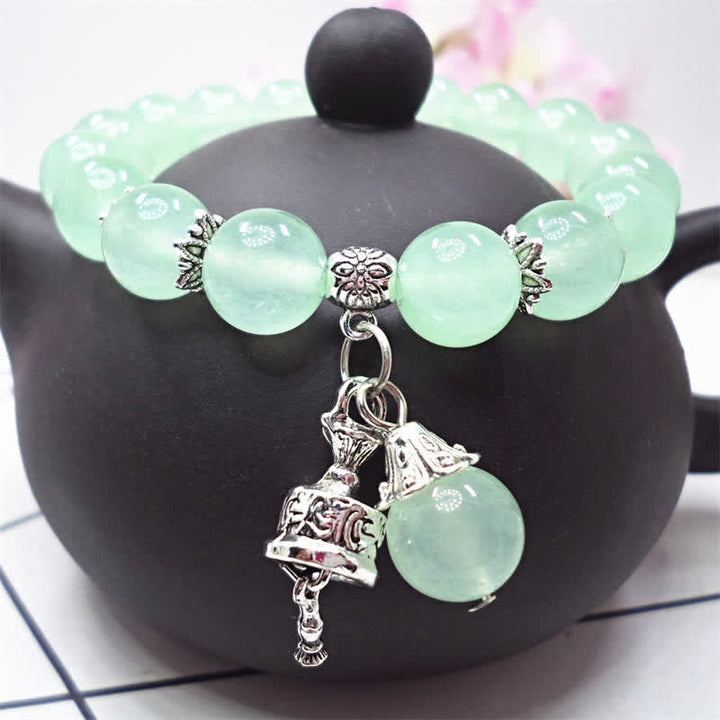 Pulsera con dije de campana con cuentas de energía de piedra de calcedonia de cristal vintage