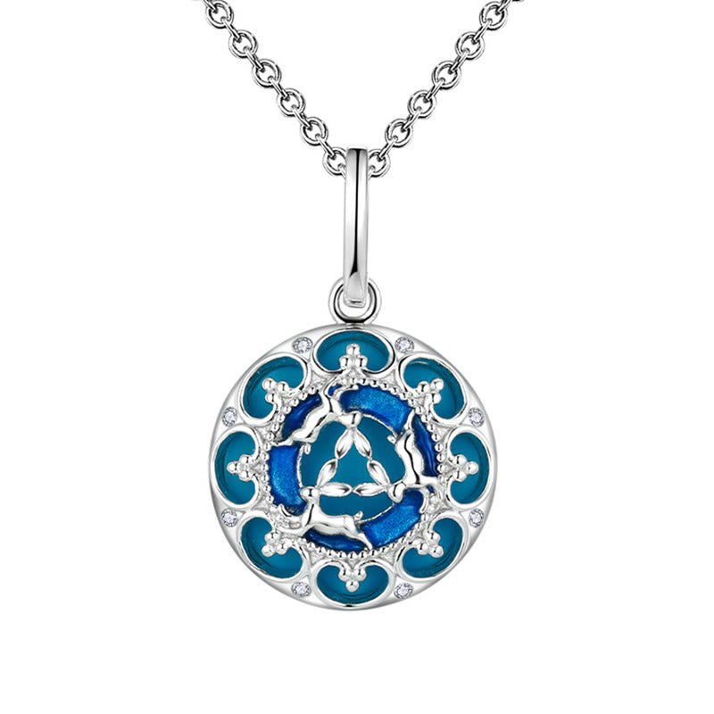 Colgante de plata de ley 925 con Buddha Stones , redondo, turquesa, tres conejos