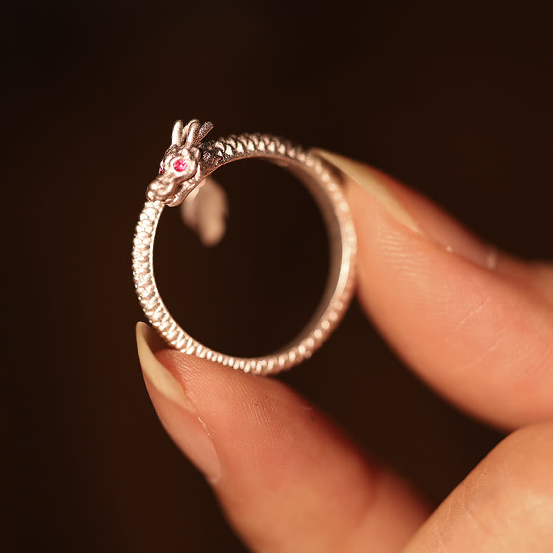 Anillo ajustable de plata de ley 925 con Buddha Stones , diseño vintage del Año del Dragón, protección de la suerte