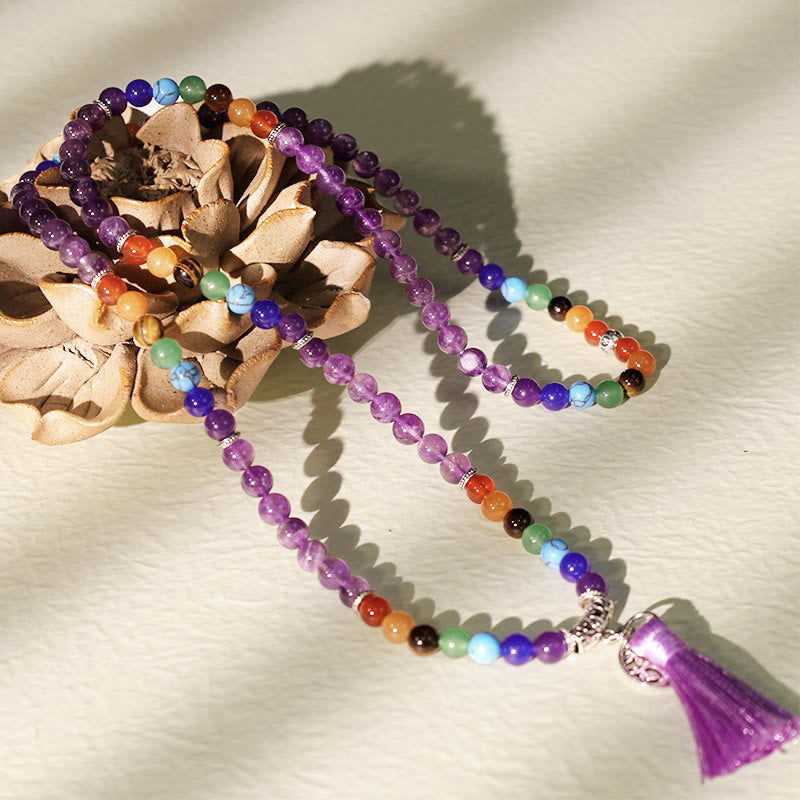 Buddha Stones de cristal curativo Mala cuentas de oración 108 meditación curación pulsera multicapa collar