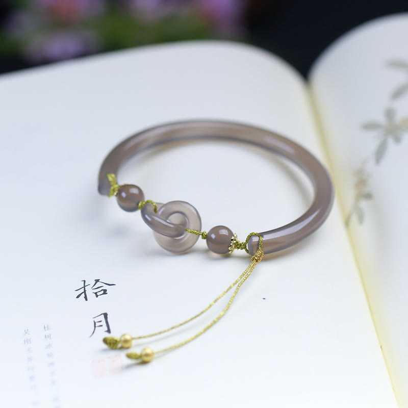 Brazalete de pulsera de equilibrio con hebilla de paz doble de ágata gris natural con Buddha Stones - image 6