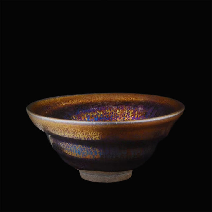 Taza de té de cerámica esmaltada de Vía Láctea colorida Jianzhan chino con Buddha Stones, taza de té Tenmoku Kung Fu