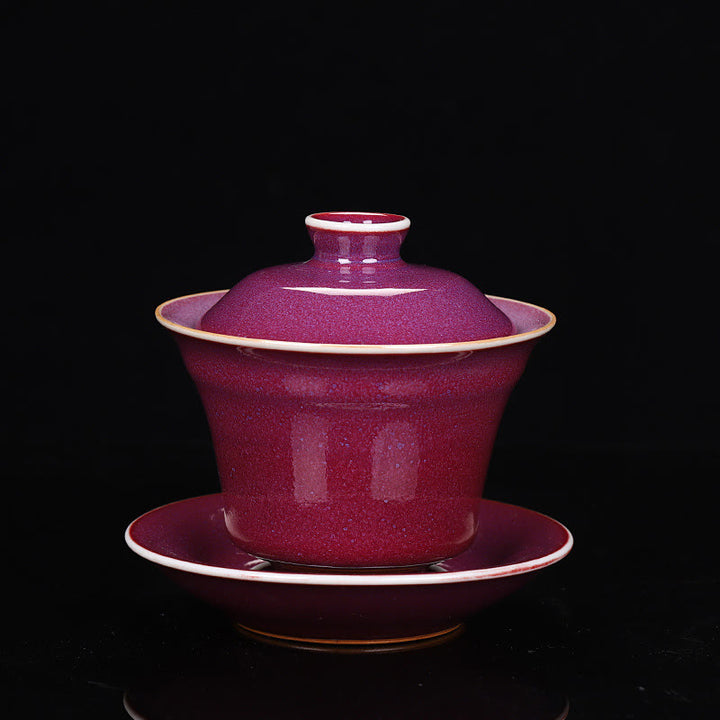 Taza de té y platillo con tapa, cerámica Gaiwan Sancai, cambio de horno de esmalte Retro, Buddha Stones , Kung Fu