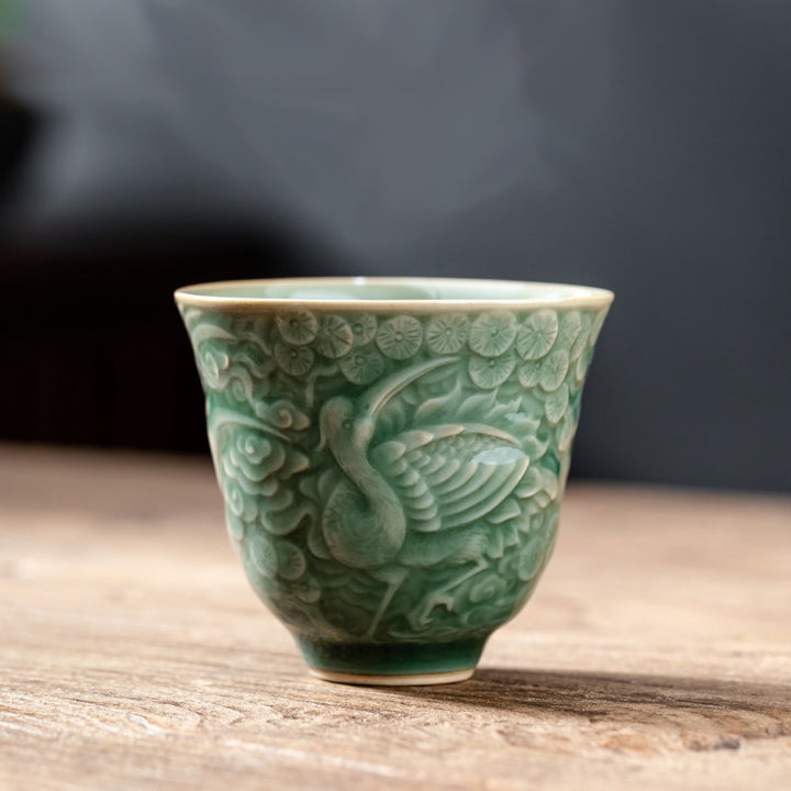 Taza de té de cerámica de pino con grulla de Buddha Stones , taza de té de Kung Fu, 80ml
