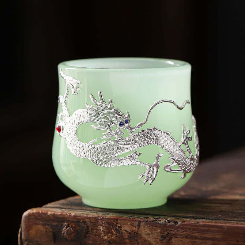 Tazas de té de cerámica con diseño de flor de Fénix, dragón de loto y Buddha Stones