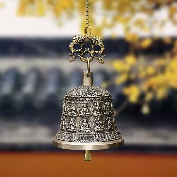 Campana de viento tibetana con grabado de Buda, dragón, campana de cobre, decoración colgante de pared de la suerte - 15,5 x 20,5 CM - image 0