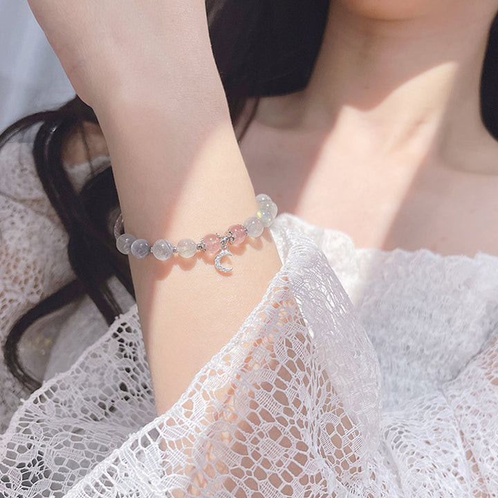 Pulsera con dije de luna de la suerte, piedra lunar, cuarzo fresa, Buddha Stones - image 3