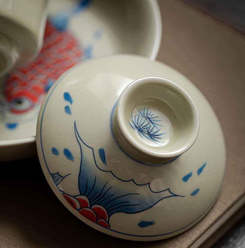 Buddha Stones Koi Arowana cerámica Gaiwan Sancai taza de té Kung Fu con tapa 130ml