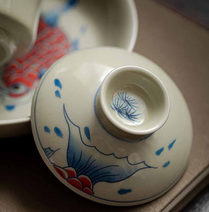 Buddha Stones Koi Arowana cerámica Gaiwan Sancai taza de té Kung Fu con tapa 130ml
