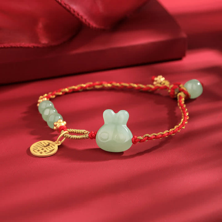 Pulsera de hilo rojo de plata de ley 925 con diseño del año del conejo, jade hetiano, felicidad, suerte