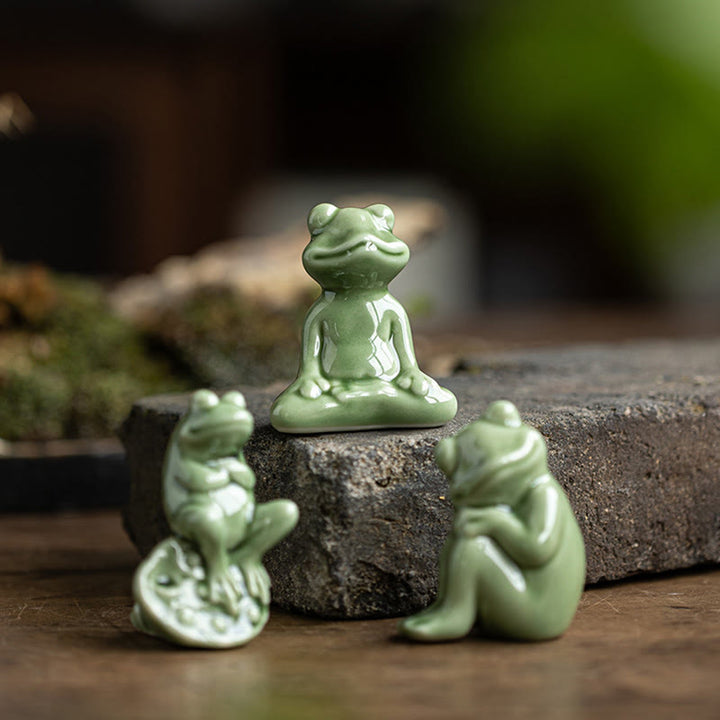 Mini Buddha Stones para meditación, loto pequeño, rana en reposo, cerámica, riqueza, suerte, té para el hogar, figura decorativa para mascotas