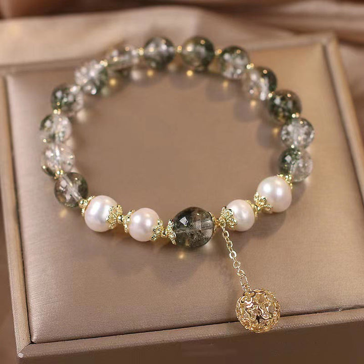 Pulsera con dijes de autoaceptación de perlas fantasma verdes