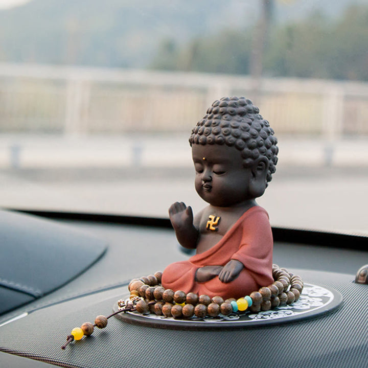 Buddha Stones Pequeño Buda Serenidad Arcilla Púrpura Decoración de Escritorio para el Hogar