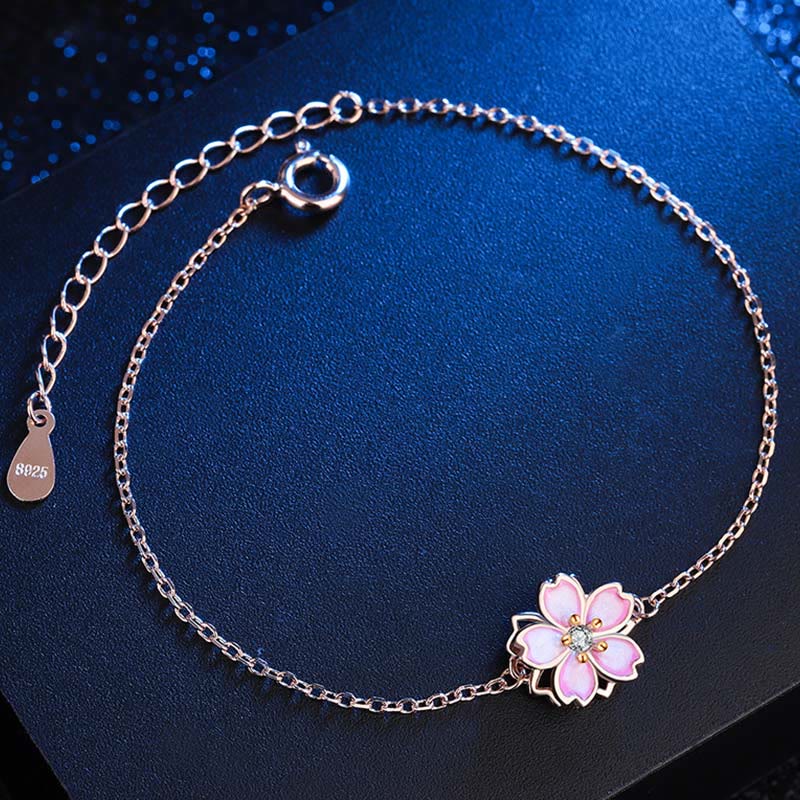Pulsera con cadena de bendición de flor de cerezo de plata de ley 925 con Buddha Stones , anillo giratorio