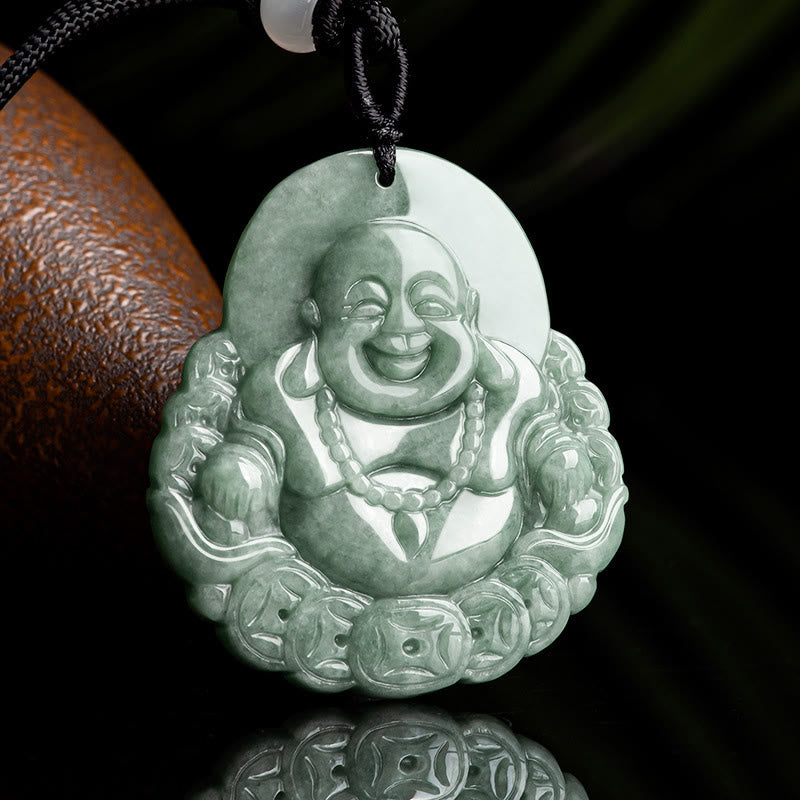 Colgante de collar con colgante de moneda de cobre, Jade Natural, Buda sonriente, Buddha Stones - image 2