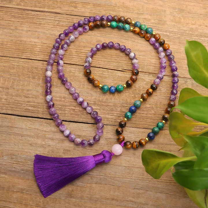 Juego de pulsera purificadora de amatista tibetana con Buddha Stones