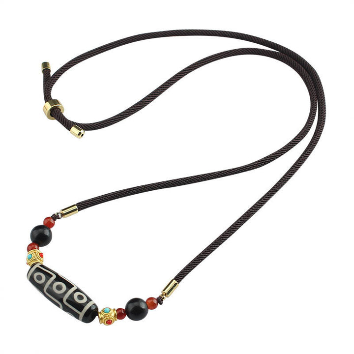 Colgante de collar de cadena con Buddha Stones tibetanas de nueve ojos Dzi, protección de cuentas, bendiciones