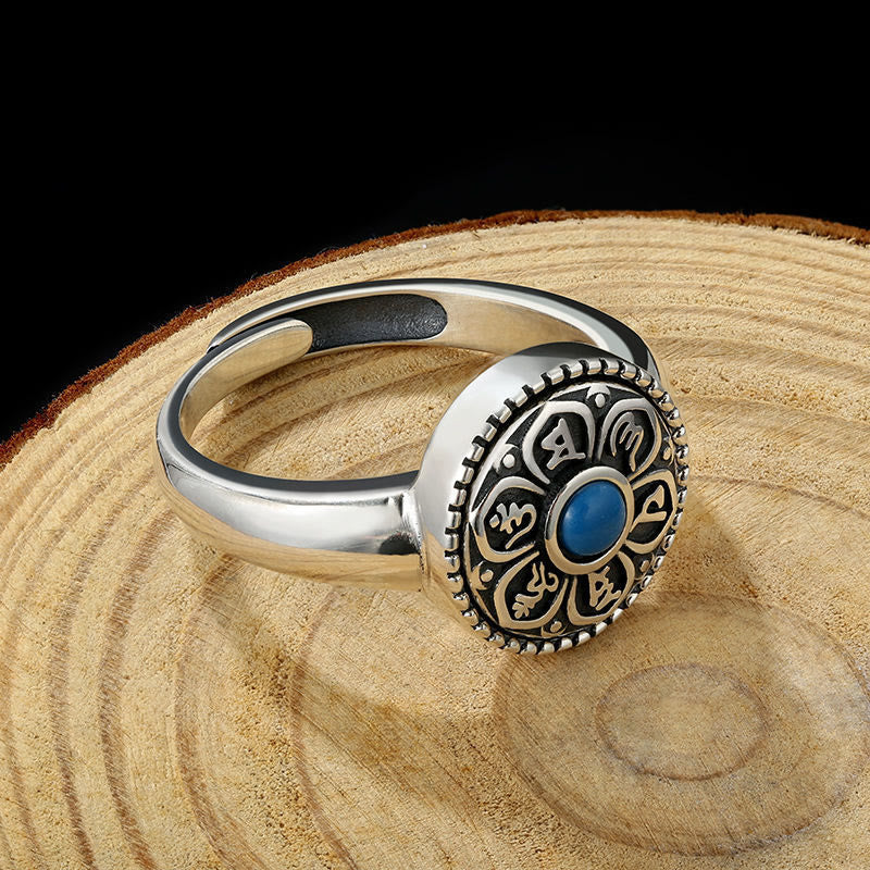 Anillo giratorio de paz con Buddha Stones tibetanas Om Mani Padme Hum