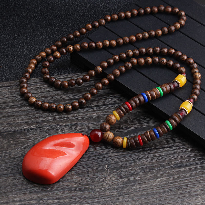 Buddha Stones, colgante de collar de paz de equilibrio de ágata de semilla Bodhi de madera de wengué tibetano