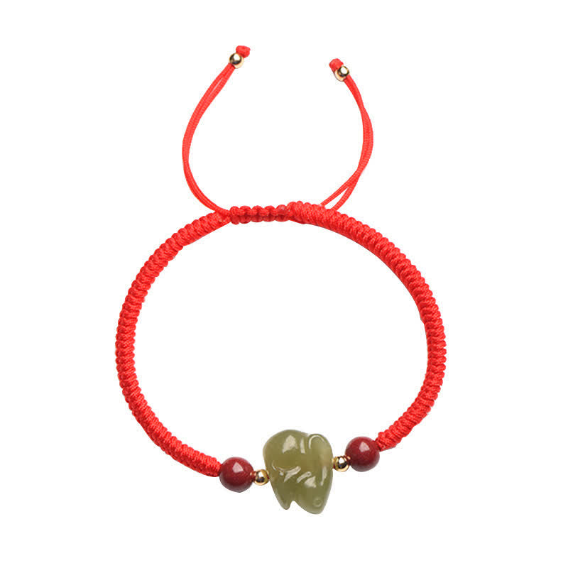 Año del Conejo Hetian Jade Bunny Cinabrio Con Cuentas Pulsera de Hilo de Abundancia