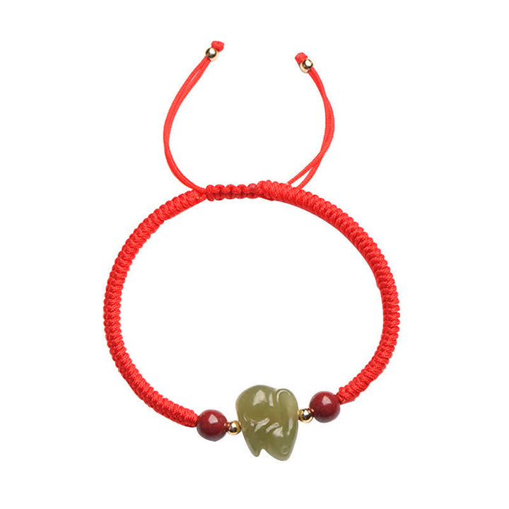 Año del Conejo Hetian Jade Bunny Cinabrio Con Cuentas Pulsera de Hilo de Abundancia