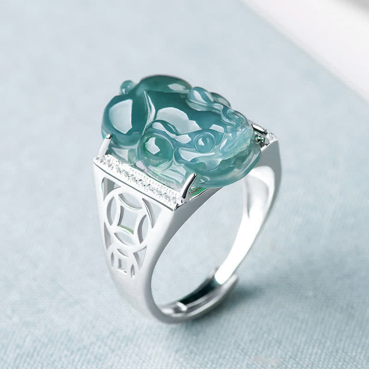 Buddha Stones Plata de Ley 925 Fengshui Riqueza Prosperidad Jade PiXiu Anillo de Suerte
