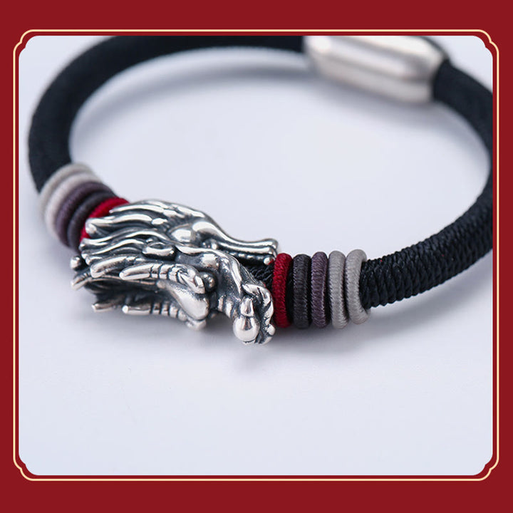 Pulsera trenzada hecha a mano para niños y adultos con diseño de dragón de plata de ley 999 con Buddha Stones