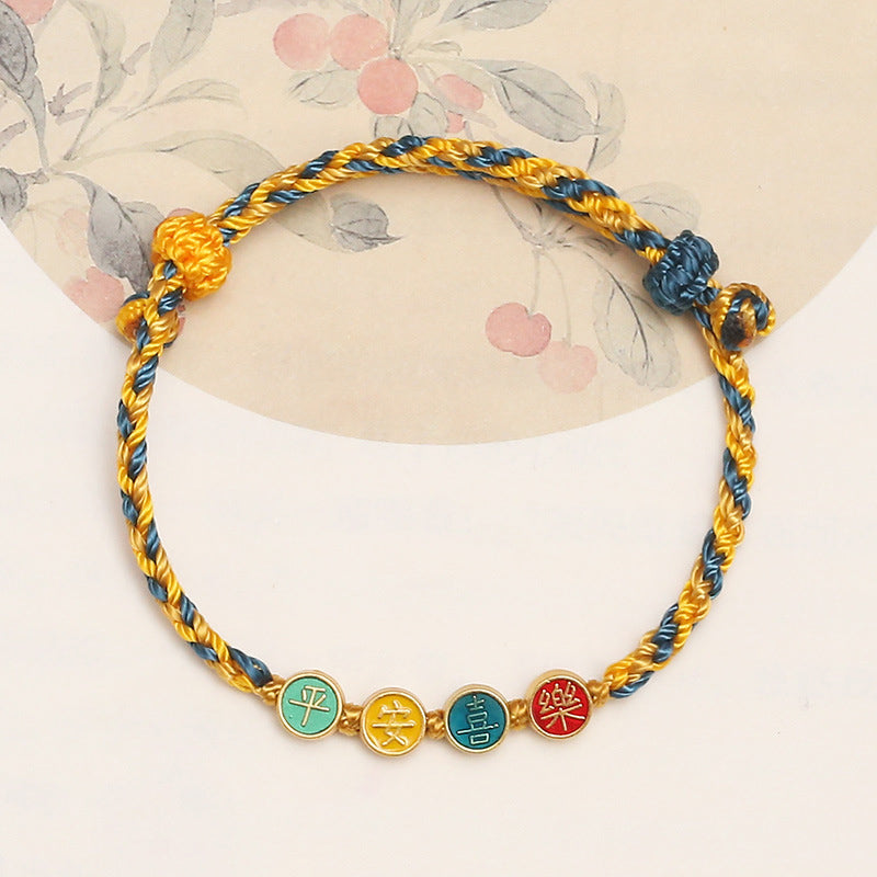 Pulsera de hilo trenzado de protección de paz y alegría con hilo de Color Dunhuang hecho a mano con Buddha Stones