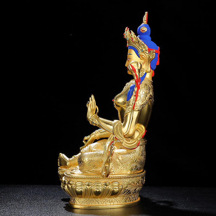 Bodhisattva Tara Verde Protección Cobre Chapado En Oro Estatua Decoración