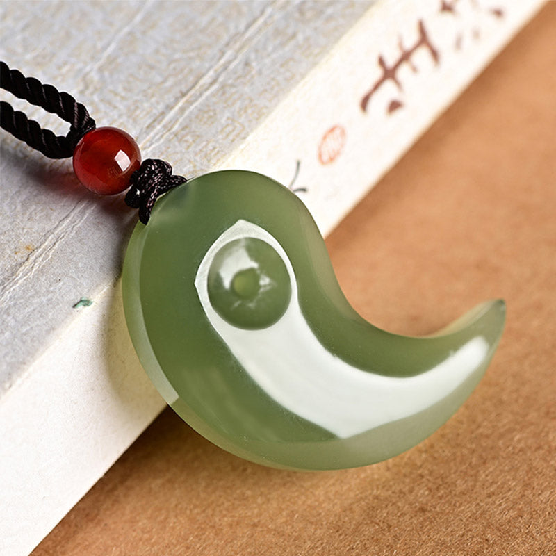 Yin Yang blanco Jade cian Jade protección bendición collar cadena colgante - Jade cian - image 2