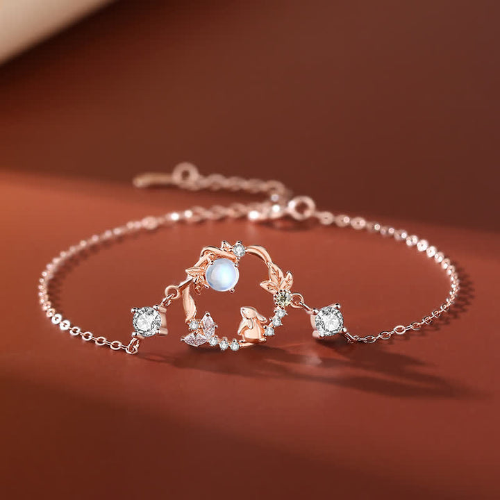 Plata de Ley 925 Año del Conejo Piedra Lunar Patrón de Flor Luna Collar Colgante Pulsera Pendientes - Pulsera - Oro rosa - image 6