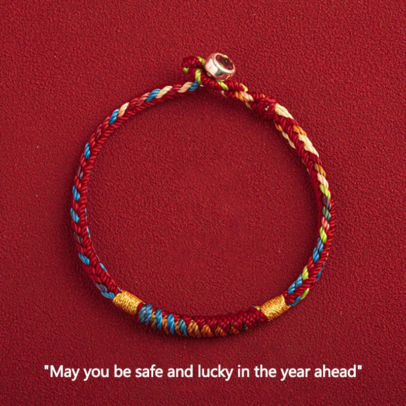 Pulsera multicolor con Buddha Stones "Que estés seguro y afortunado en el próximo año" - Hilo dorado de cinco colores - 19 cm - Hebilla de aleación - image 0