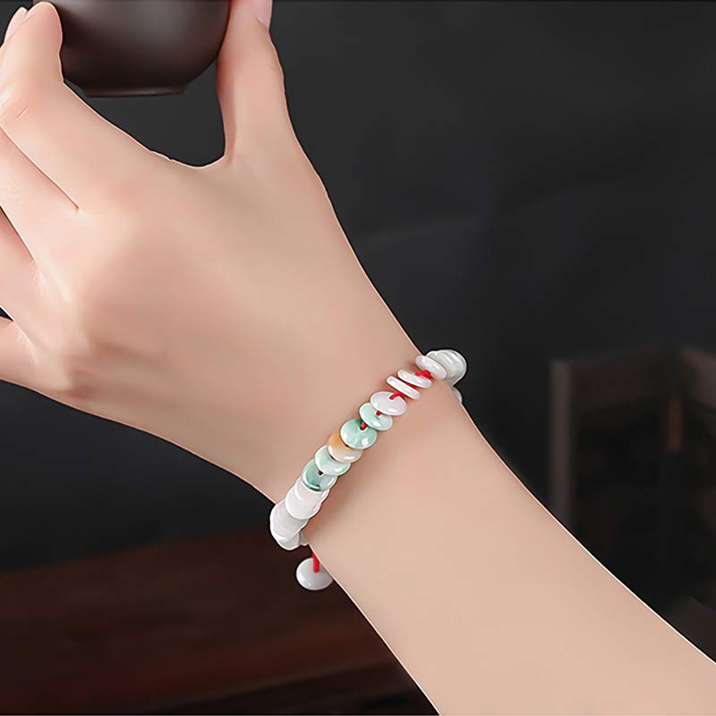 Pulsera de tejido de hilo rojo de la suerte de jade redondo con Buddha Stones