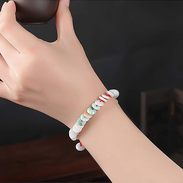 Pulsera de tejido de hilo rojo de la suerte de jade redondo con Buddha Stones