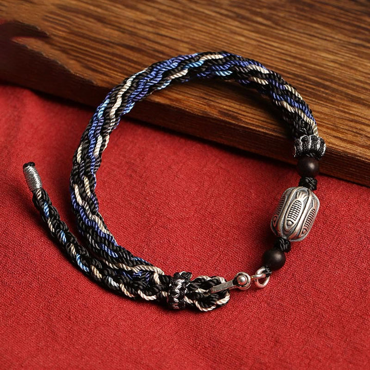 Pulsera de hilo trenzado con nudo de reencarnación de riqueza de peces Koi de plata de ley 925 con Buddha Stones
