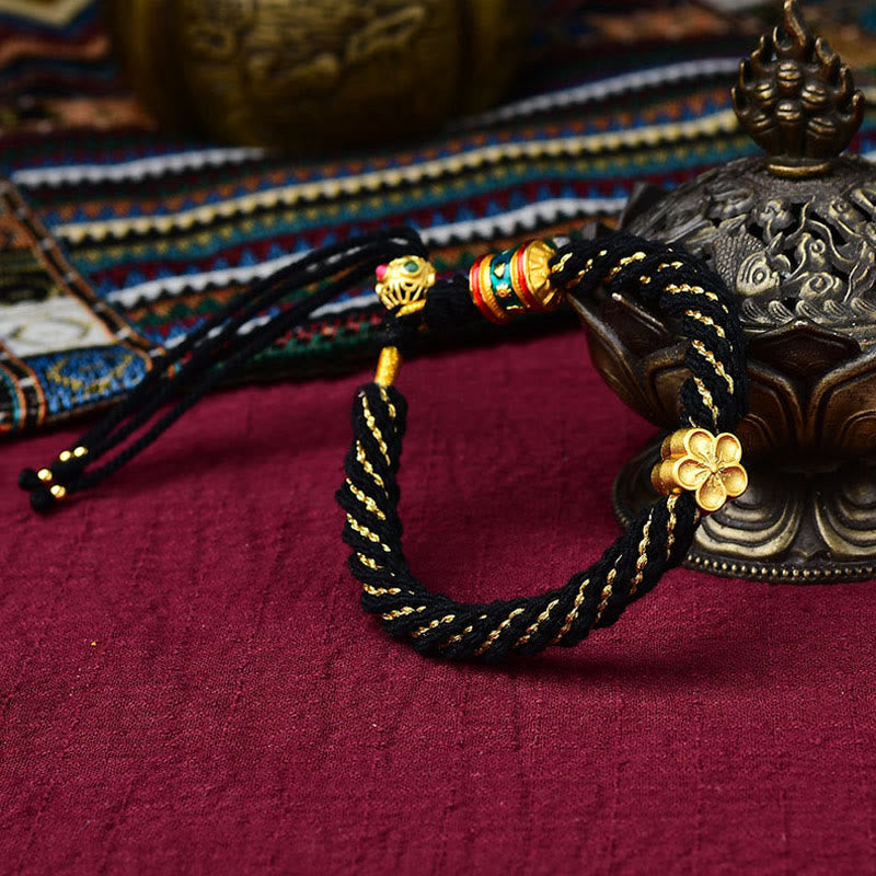Buddha Stones Tíbet hechas a mano cinco dioses de la riqueza suerte amuleto Thangka rueda de oración flor encanto tejido pulsera de cuerda