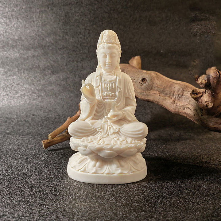 Buddha Stones Mini fruta de marfil Tathagata Buda Lotus Kwan Yin Avalokitesvara Manjusri Samantabhadra Serenity decoración de escritorio