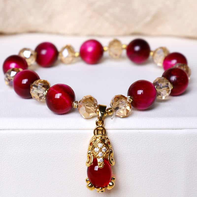Pulsera de confianza en uno mismo con protección de zorro PiXiu y ojo de tigre rojo de Buddha Stones