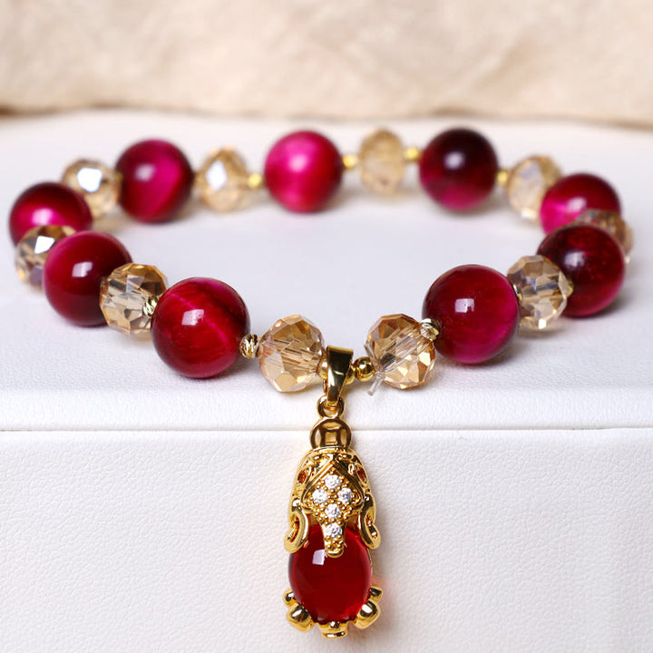 Pulsera de confianza en uno mismo con protección de zorro PiXiu y ojo de tigre rojo de Buddha Stones