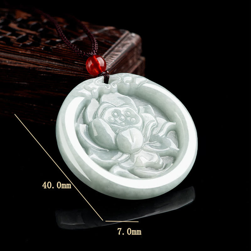 Colgante de collar de prosperidad tallada con flor de loto de jade natural con Buddha Stones - image 10