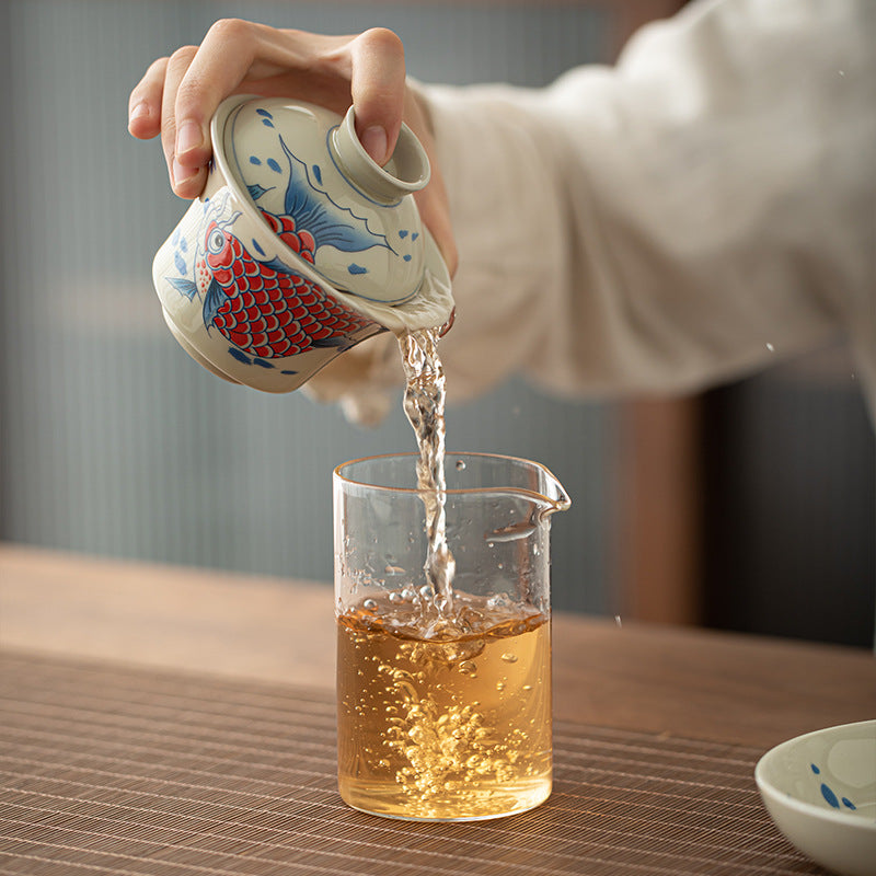 Buddha Stones Koi Arowana cerámica Gaiwan Sancai taza de té Kung Fu con tapa 130ml