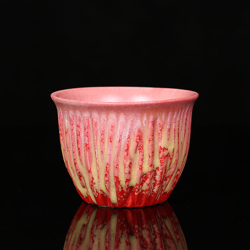 Buddha Stones, Retro Azul, rojo, gradiente, patrón de loto, cambio de horno, taza de té de cerámica, tazón de té de Kung Fu