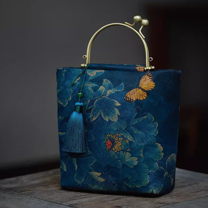 Bolso bandolera con cadena de metal, diseño de Buddha Stones y mariposas