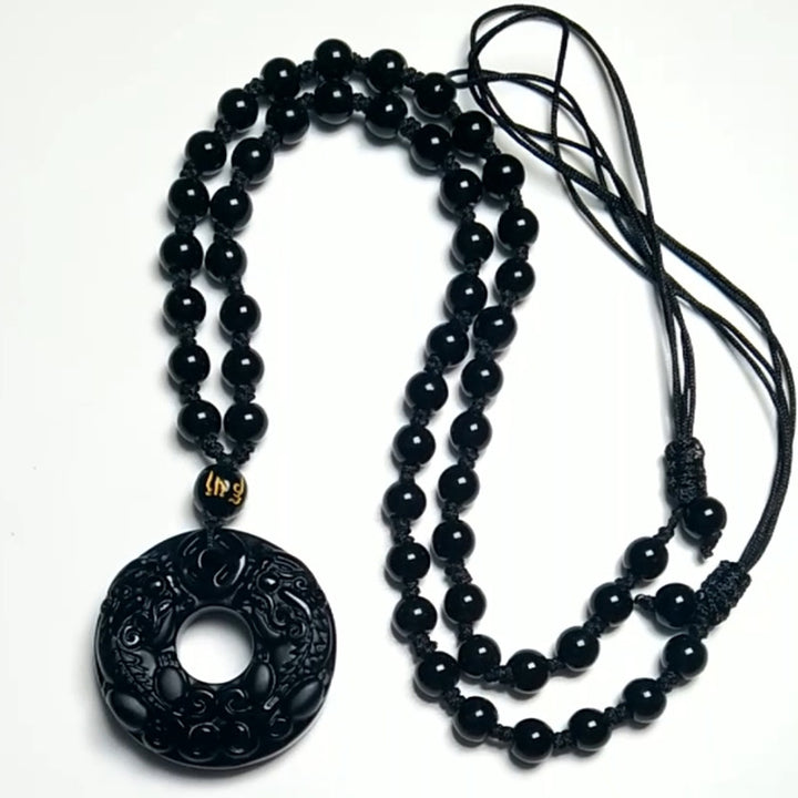 Collar con colgante de riqueza de obsidiana Pixiu de Buddha Stones - image 5