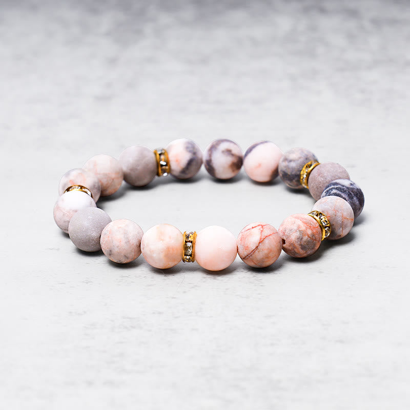 Pulsera de cuentas de jaspe de cebra de cristal curativo de ansiedad y estrés con Buddha Stones