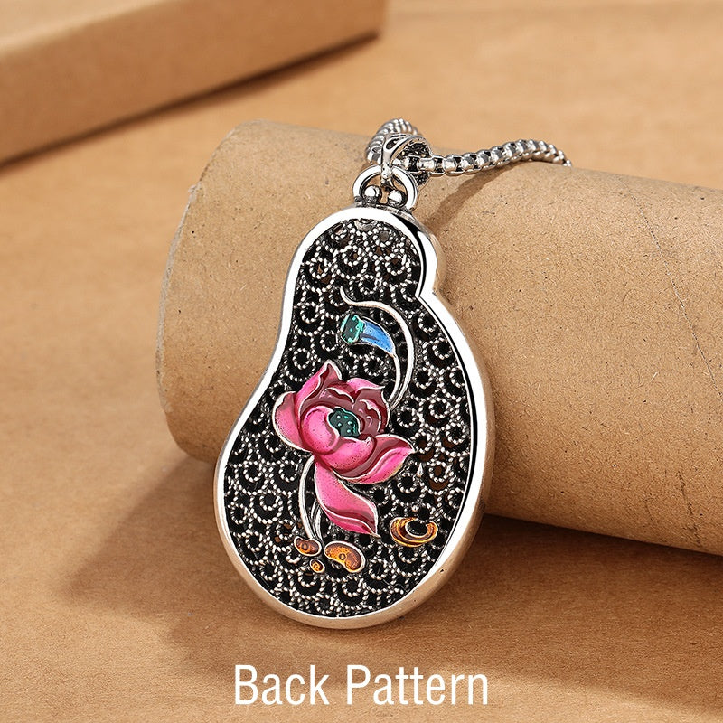 Colgante de collar de riqueza de cobre con diseño de loto Avalokitesvara de Buddha Stones