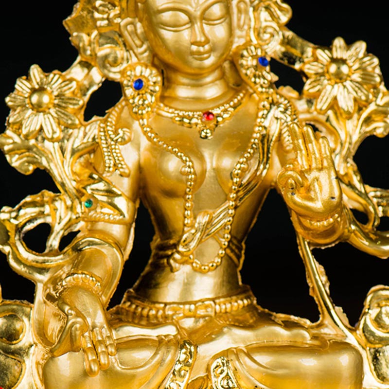 Decoración de estatua chapada en oro con protección de esperanza de Tara Blanca Bodhisattva