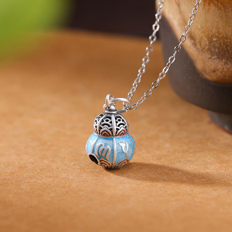 Collar con colgante de sabiduría con diseño de calabaza grabada con Om Mani Padme Hum de plata de ley 999 con Buddha Stones - Om Mani Padme Hum (Amor ♥ Enfoque) - image 1