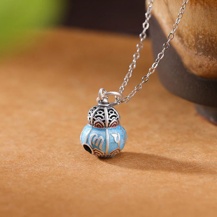 Collar con colgante de sabiduría con diseño de calabaza grabada con Om Mani Padme Hum de plata de ley 999 con Buddha Stones - Om Mani Padme Hum (Amor ♥ Enfoque) - image 1