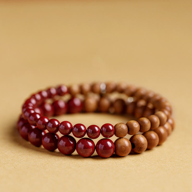 Pulsera de cinabrio de madera de melocotón de plata de ley 925 con Buddha Stones para protegerse de los malos espíritus